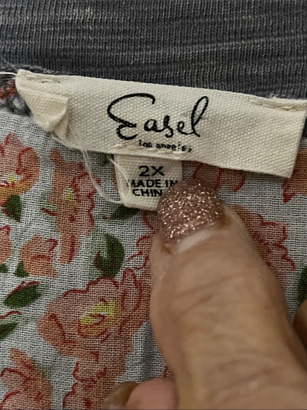 Easel Muted Periwinkle Tee w/Textured Floral Appliqué & Floral Trimmed Sleeves - Picture 2 of 11